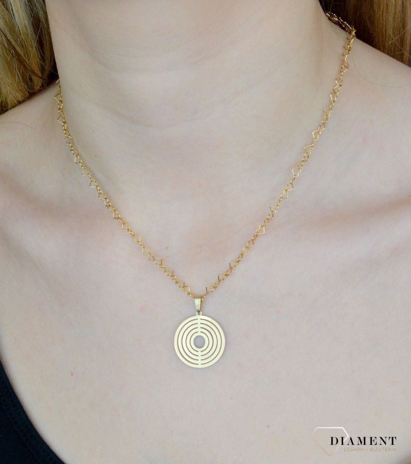 Złota zawieszka damska duża okrągła matowa próba 585 DIA-ZAW-5299-585.jpg