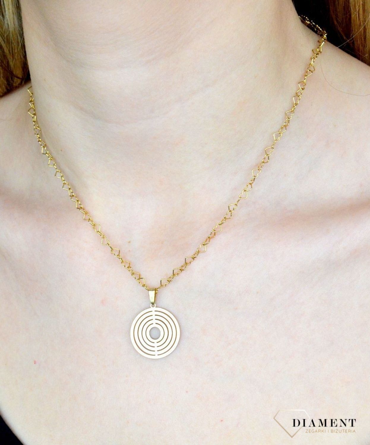 Złota zawieszka damska duża okrągła matowa próba 585 DIA-ZAW-5299-585.jpg