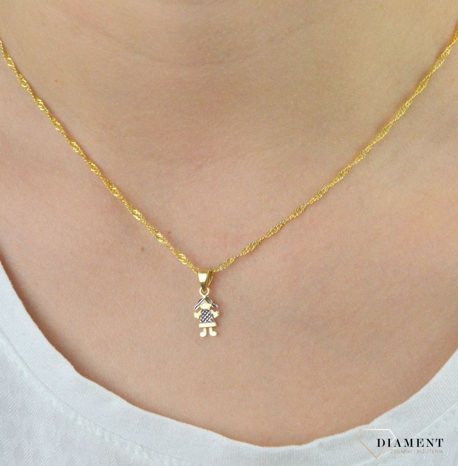 Złota zawieszka dziewczynka z białym zlotem DIA-ZAW-5305-585.jpg