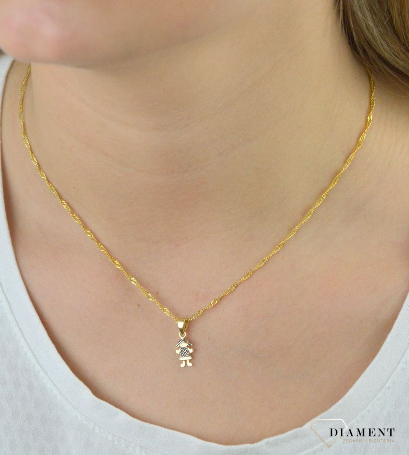 Złota zawieszka dziewczynka z białym zlotem DIA-ZAW-5305-585.jpg