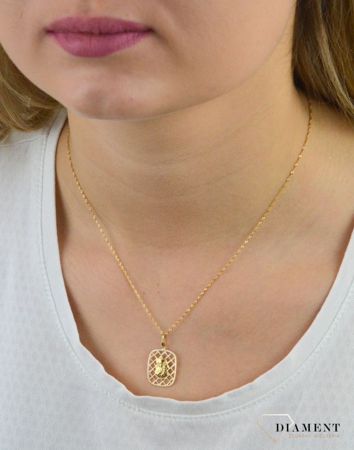 Złota zawieszka medalik Matka Boska Częstochowska DIA-ZAW-5348-585.jpg