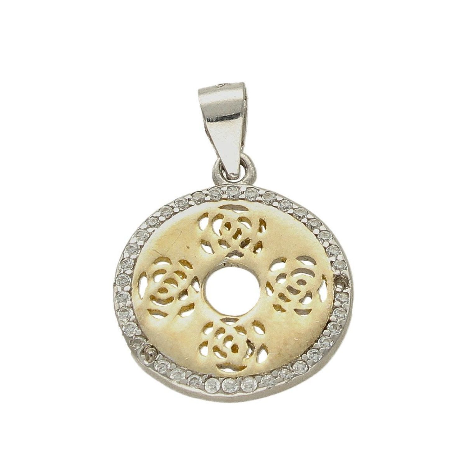 Zawieszka srebrna z pozłacanym elementem DIA-ZAW-6080-925.  Srebrna zawieszka damska. Zawieszka z cyrkoniami. Zawieszka srebrna pozłacana. Srebrna zawieszka na każdą okazję. Idealna zawieszka na prezent..jpg