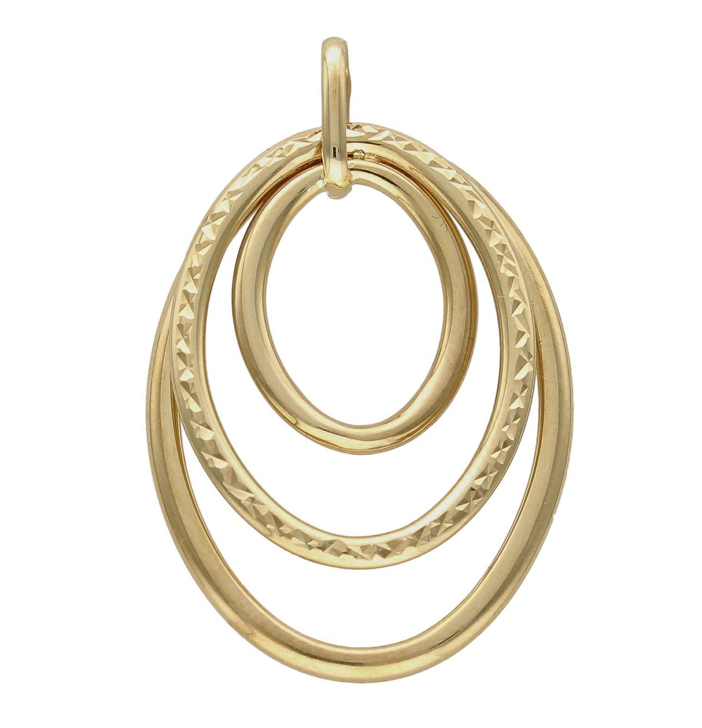 Złota zawieszka 585 potrójne koło DIA-ZAW-6234-585 to klasyczny element biżuterii mogącej pięknie ozdobić każdy kobiecy dekolt. To dodatek, który nie tylko pozwala uatrakcyjnić wizerunek, ale także w ciągu kilku chwil dodać s.jpg
