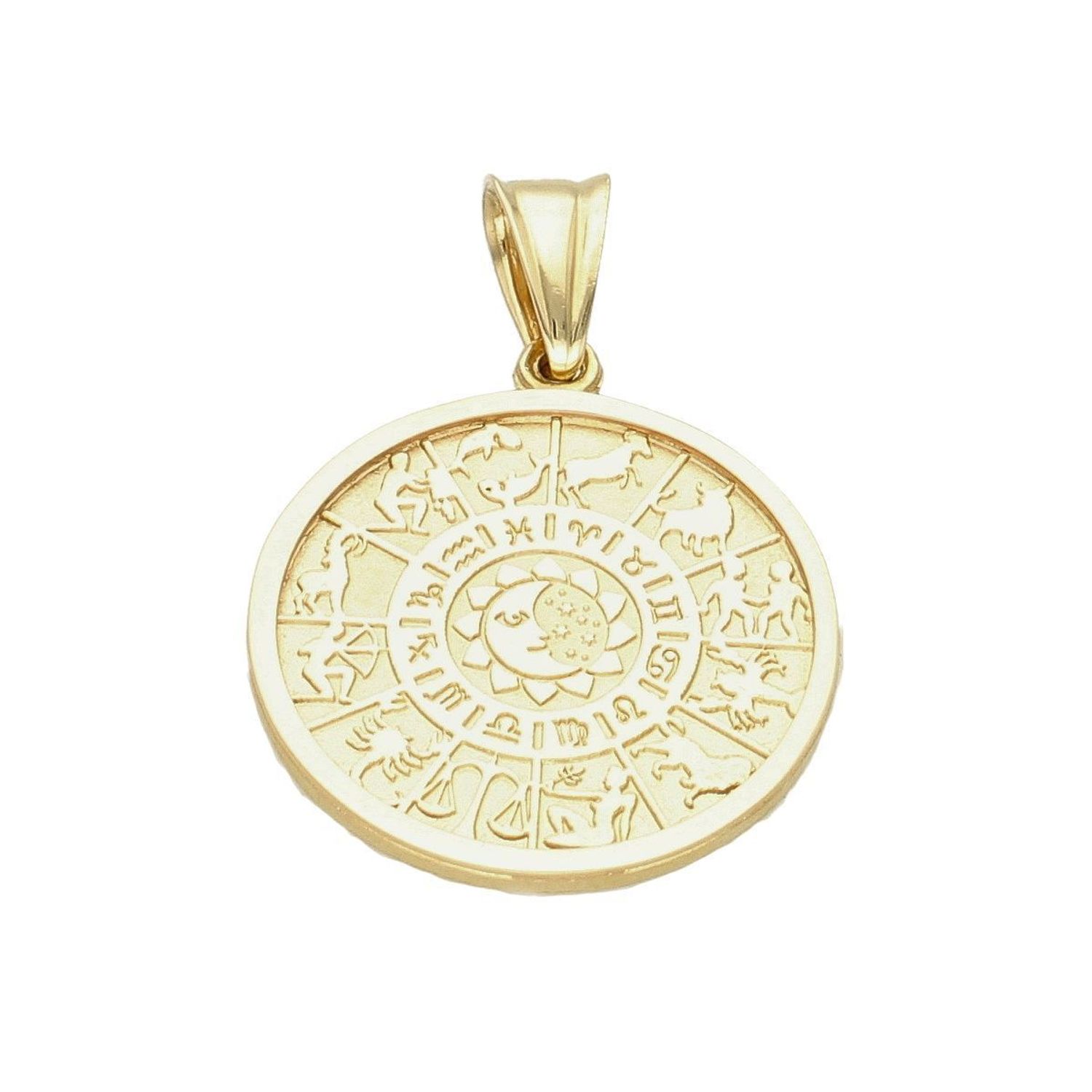 Złota zawieszka z motywem koła astrologicznego DIA-ZAW-6235-585. Złota zawieszka idealna do złotego łańcuszka. Zawieszka ze złota. Zawieszka koło astrologiczne. Zawieszka złota okrągła. Zawieszka złota dams.jpg