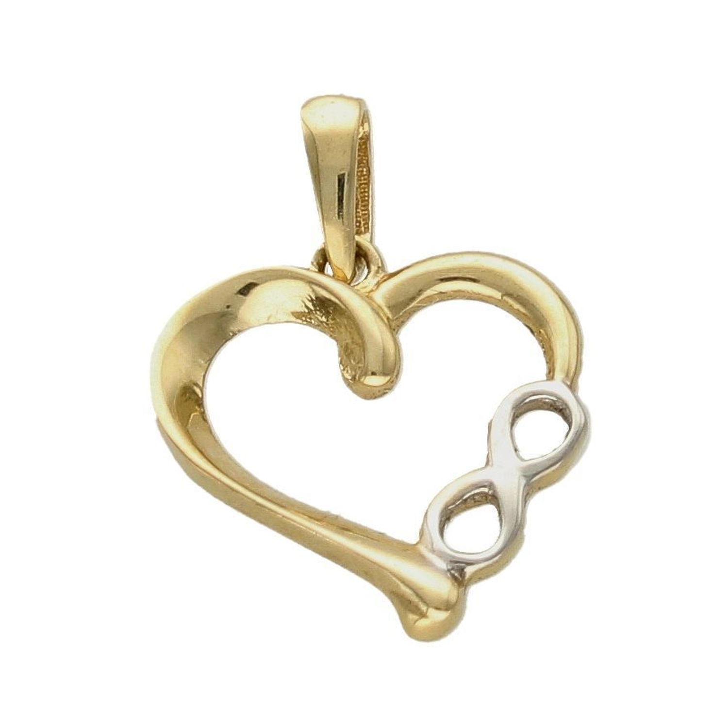 Złota zawieszka 585 serce z nieskończonością DIA-ZAW-6247-585 to klasyczny element biżuterii mogącej pięknie ozdobić każdy kobiecy dekolt. To dodatek, który nie tylko pozwala uatrakcyjnić wizerunek, ale także w ciągu kilku ch.jpg