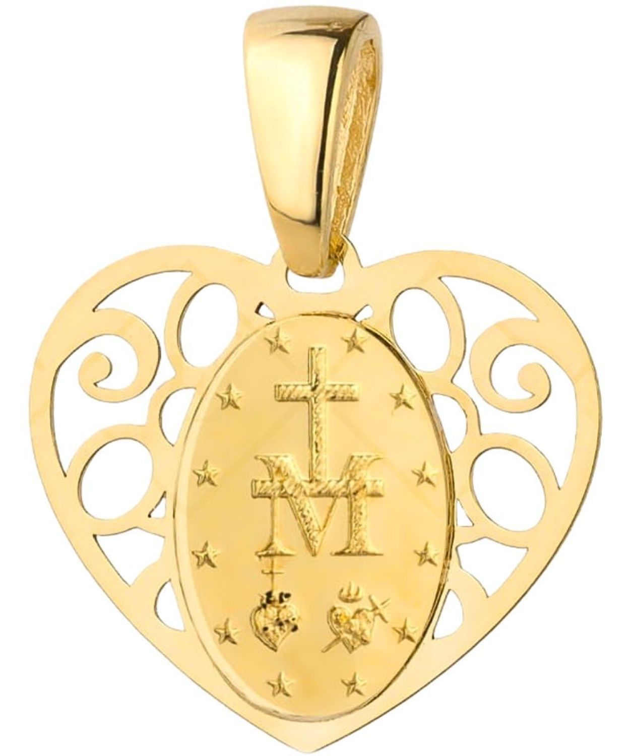 Złoty medalik 375 żółte złoto 14 mm – pamiątka chrztu, komunii i bierzmowania.jpg