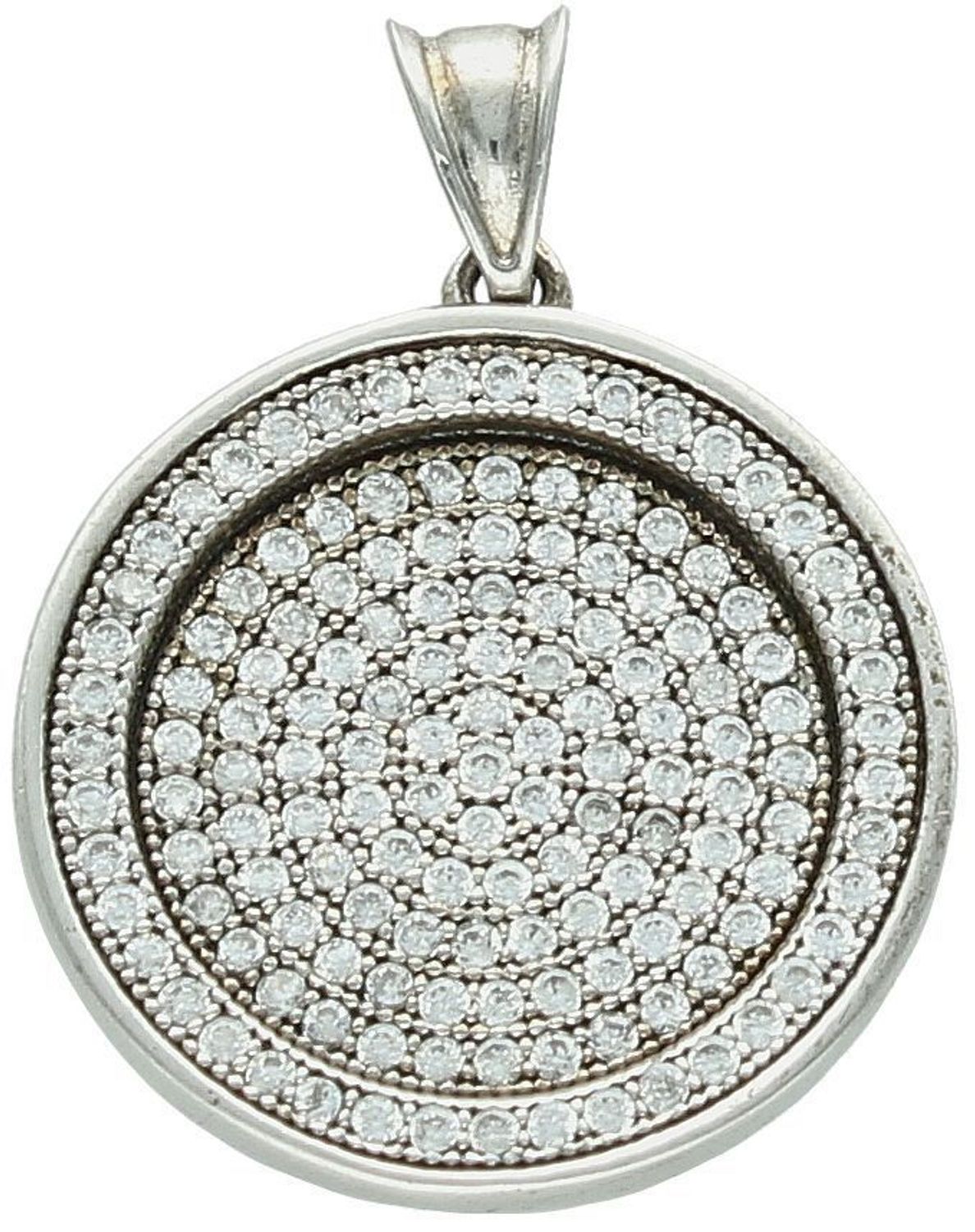 Zawieszka srebrna okrągła zdobiona cyrkoniami próba 925, DIA-ZAW-6363-925 Piękna zawieszka w kształcie okręgu, wykonana z srebra próby 925, ozdobiona cyrkoniami, które subtelnie migoczą 1.jpg