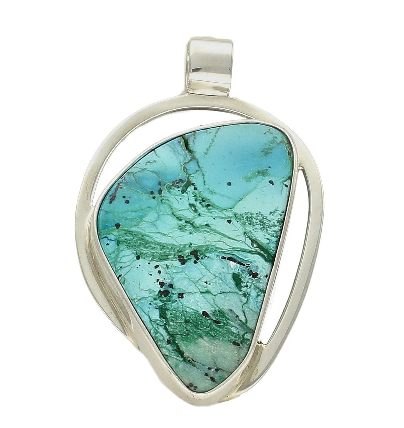 Zawieszka srebrna chryzokola z turkusem DIA-ZAW-6541-925.  Kamień w odcieniach błękitu i zieleni z pewnością przyciągnie wzrok. . Zawieszka z dużym kamieniem naturalnym srebrna próby 925. Na prezent.jpg