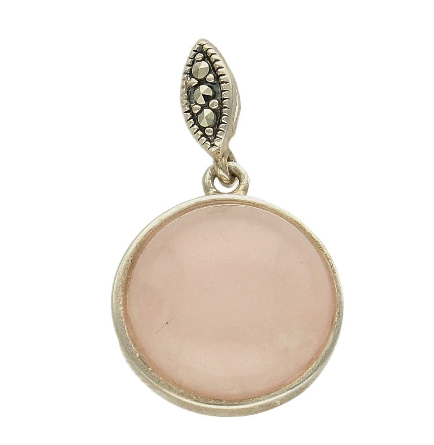 Zawieszka srebrna okrągła z markazytyem i kwarcem różowy DIA-ZAW-6814-925. Zawieszka srebrna damska. zawieszka srebrna z kamieniami. Zawieszka srebrna z markazytem i kwarcem. Zawieszka srebrna do każdego łańcuszka. Idealna zaw.jpg