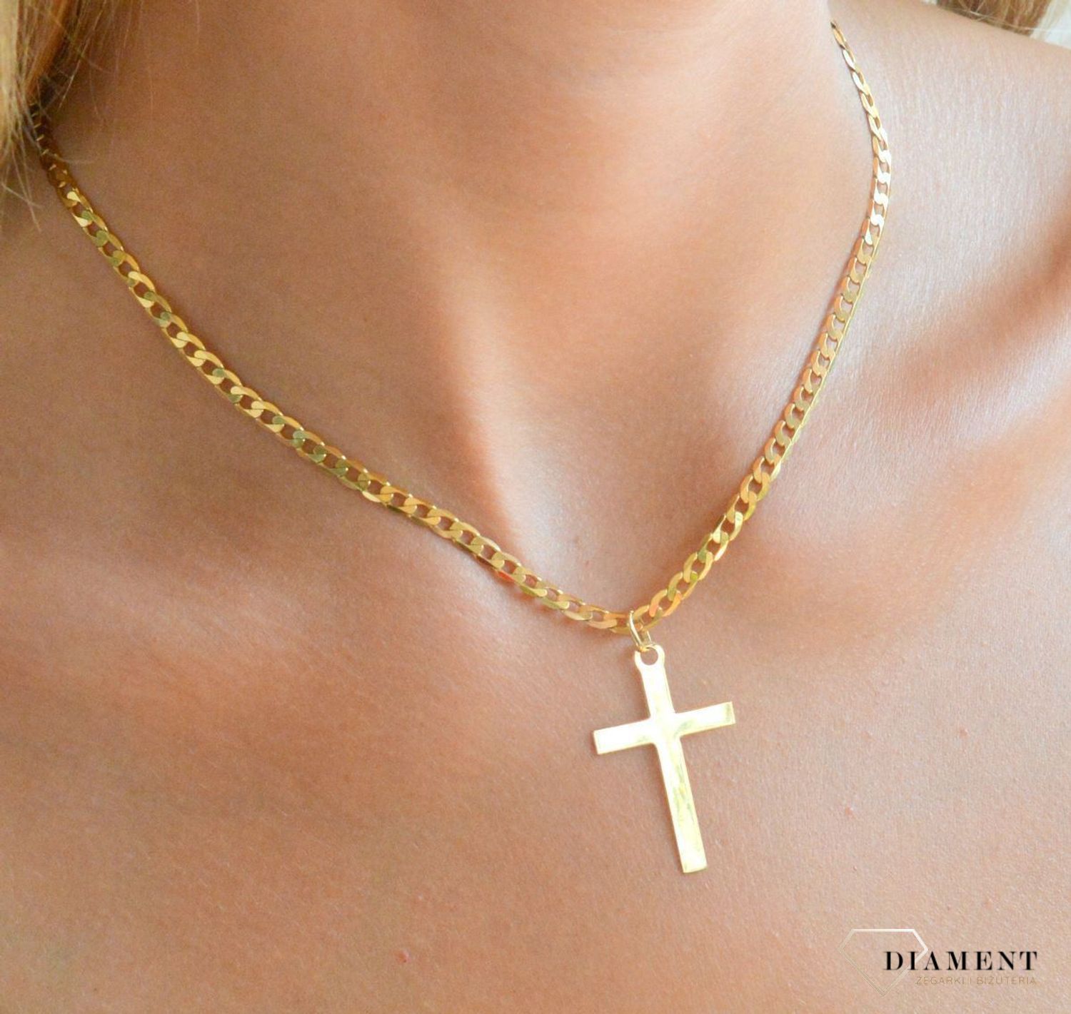 Złota zawieszka na łańcuszek krzyżyk gładki DIA-ZAW-7003-585.jpg
