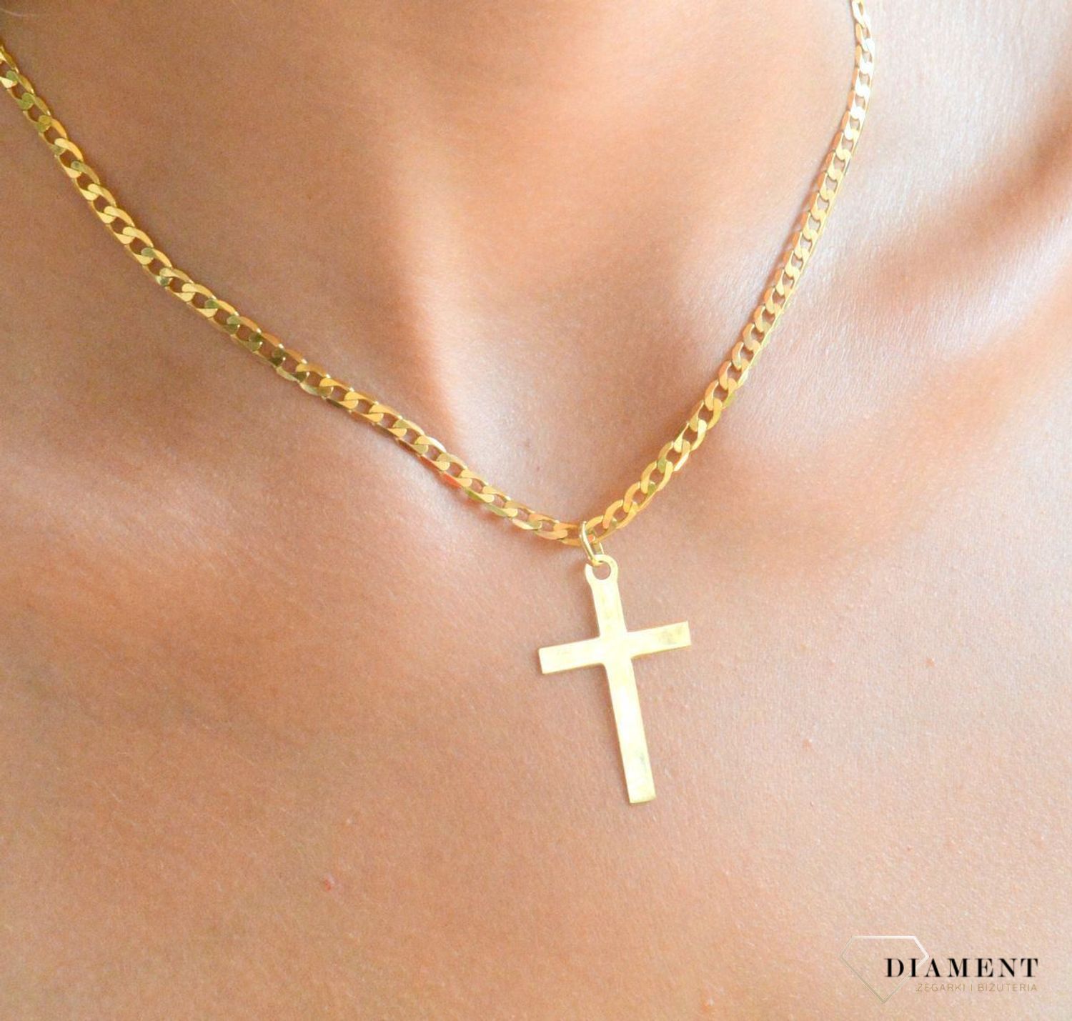 Złota zawieszka na łańcuszek krzyżyk gładki DIA-ZAW-7003-585.jpg
