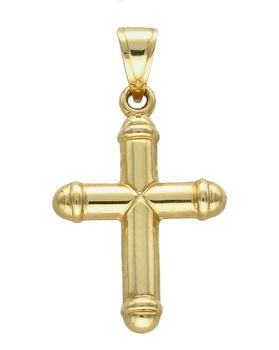 Złota zawieszka na łańcuszek krzyżyk zdobiony DIA-ZAW-7006-585. Złoty wisiorek krzyżyk z wizerunkiem Pana Jezusa to biżuteria sakralna, która sprawdzi się jako prezent na takie okazje jak chrzest, bierzmowanie czy komunia..jpg
