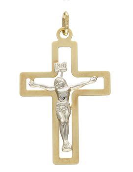 Złota zawieszka na łańcuszek krzyżyk z wizerunkiem Jezusa w białym złocie DIA-ZAW-7022-585. Złoty wisiorek krzyżyk z wizerunkiem Pana Jezusa to biżuteria sakralna, która sprawdzi się jako prezent na takie okazje jak chrzest, b.jpg