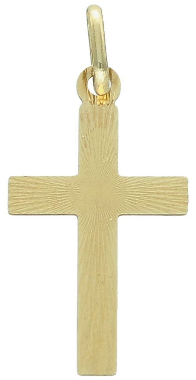 Złota zawieszka gładki krzyż z ozdobnym grawerowaniem DIA-ZAW-7032-585. Złoty krzyżyk 585 dwustronny gładki i grawerowany. Złoty krzyżyk idealny prezent na komunię i chrzest.1.jpg