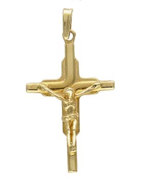 Złota zawieszka na łańcuszek krzyżyk ze złotym wizerunkiem 3,4 cm DIA-ZAW-7034-585. Złoty wisiorek krzyżyk z wizerunkiem Pana Jezusa to biżuteria sakralna, która sprawdzi się jako prezent na takie okazje jak chrzest, bierzmowa.jpg
