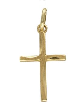 Złota zawieszka na łańcuszek krzyżyk matowy ozdobny DIA-ZAW-7037-585. Złoty wisiorek krzyżyk to biżuteria sakralna, która sprawdzi się jako prezent na takie okazje jak chrzest, bierzmowanie czy komunia..jpg