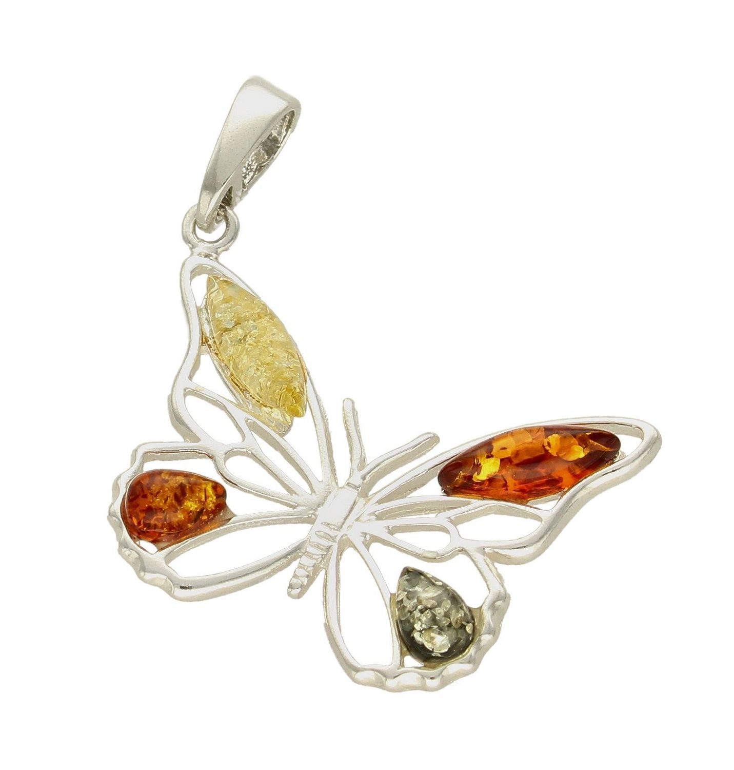 Zawieszka srebrna Bursztynowy motylek DIA-ZAW-7093-925. Srebrna zawieszka do łańcuszka. Zawieszka w kształcie motyla. Srebrna zawieszka motyl. Zawieszka z bursztynem. Srebrna zawieszka z kolorowymi bursztynami. Zawieszka na p.jpg