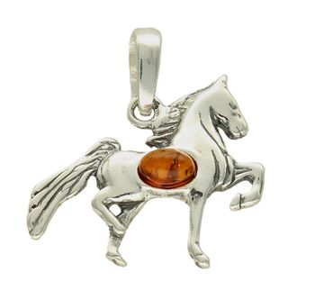 Zawieszka srebrna koń z bursztynem DIA-ZAW-7124-925. Bursztyn wprawiono w najwyższej jakości srebro o próbie 925, kruszec od wielu setek lat symbolizujący głębię emocjonalną, duchowość i żeńską energię.jpg
