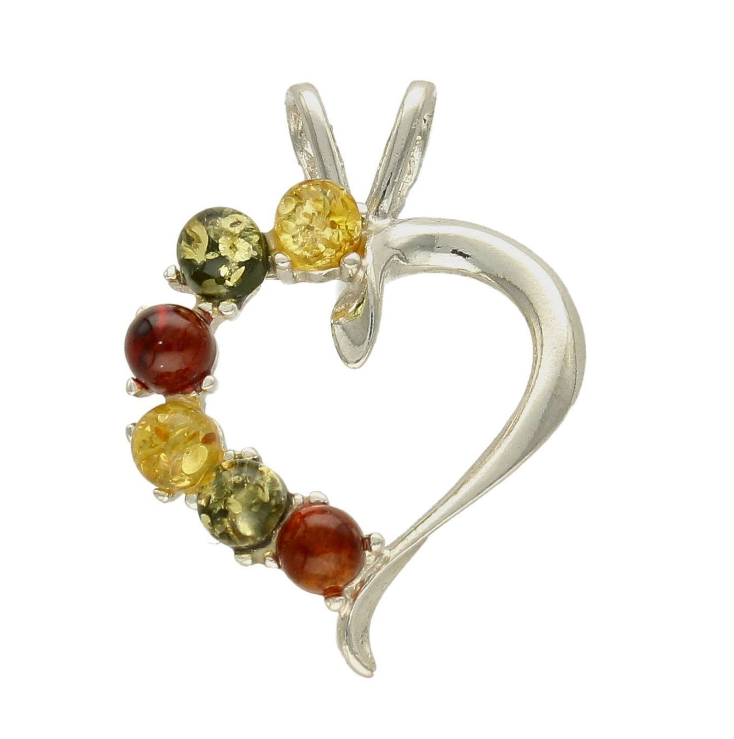 Zawieszka srebrna serce z bursztynem DIA-ZAW-7132-925.  Bursztyn wprawiono w najwyższej jakości srebro o próbie 925, kruszec od wielu setek lat symbolizujący głębię emocjonalną, duchowość i żeńską energię..jpg