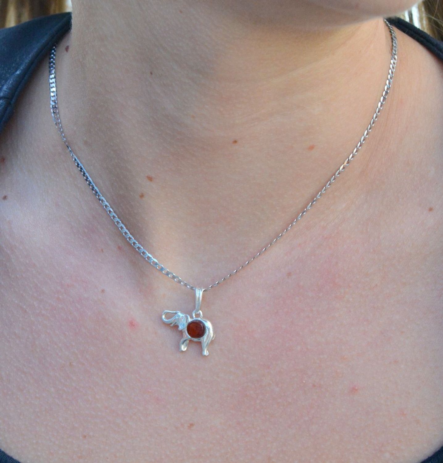 Srebrna zawieszka słoń z bursztynem DIA-ZAW-7136-925.Srebrna zawieszka słoń z bursztynem. Srebrny wisiorek w kształcie słonia wypełniony bursztynem. Zawieszka o minimalistycznym wzornictwie.jpg