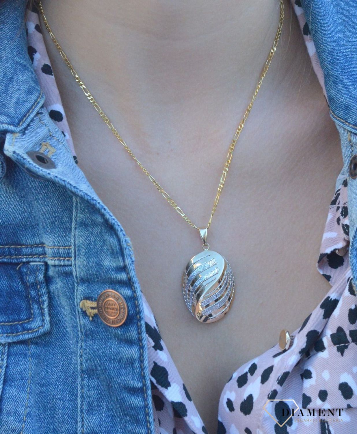 Złota zawieszka 585 owalna z białym złotem DIA-ZAW-7555-585.jpg