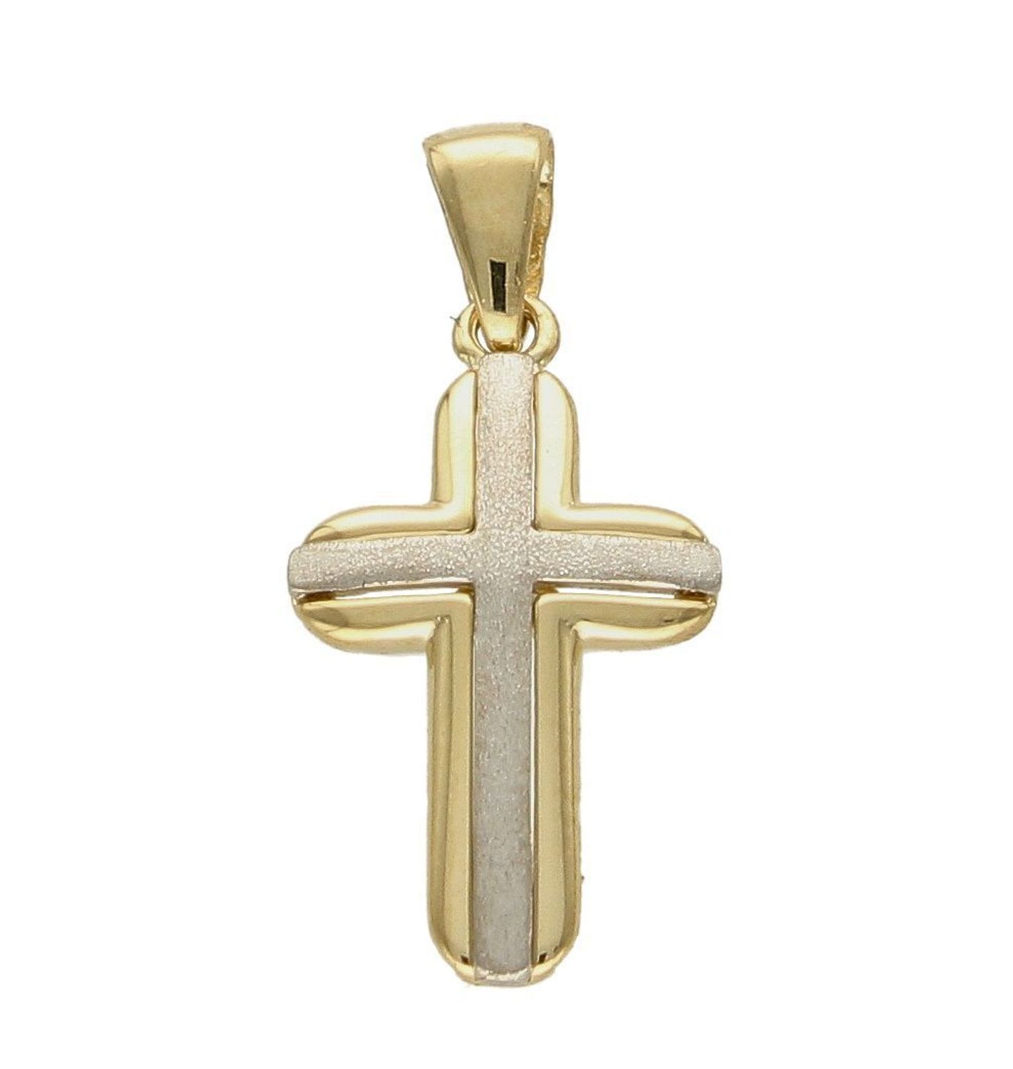 Złota zawieszka 585 na krzyżyk z białym złotem DIA-ZAW-7817-585. Zawieszka wykonana z niezwykłą starannością i dbałością o szczegóły. Krzyżyk będzie wspaniałą pamiątką i prezentem na różne okazje jak chrzest, bierzmowanie czy.jpg