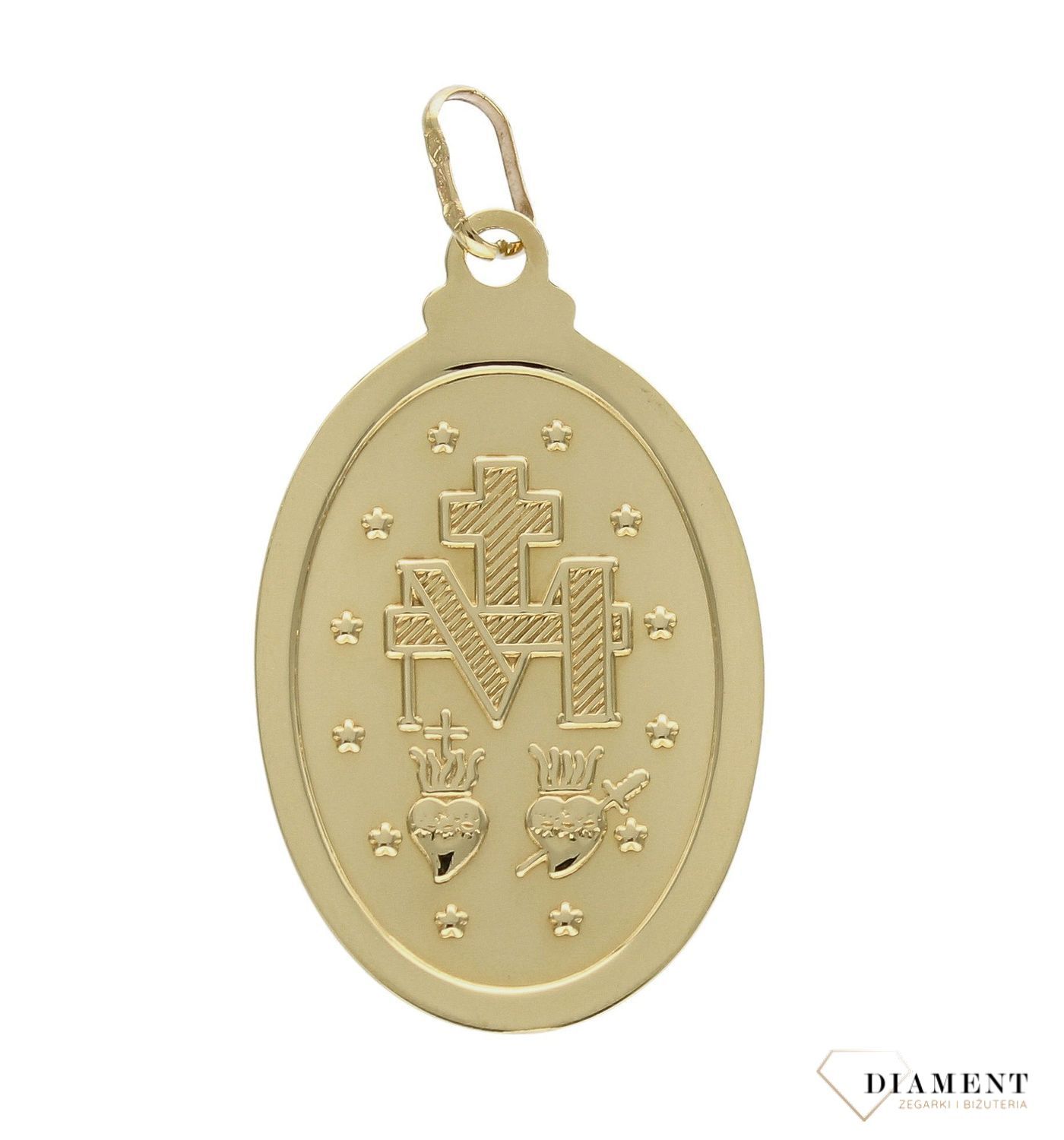 Złota zawieszka 585 owalny Szkaplerz DIA-ZAW-8079-585. Złoty medalik wykonany ze złota próby 585. Minimalistyczny dodatek, który pasuję do osoby w każdym wieku. Medalik można zestawić z delikatnym łańcuszkiem o prostych i kl.jpg