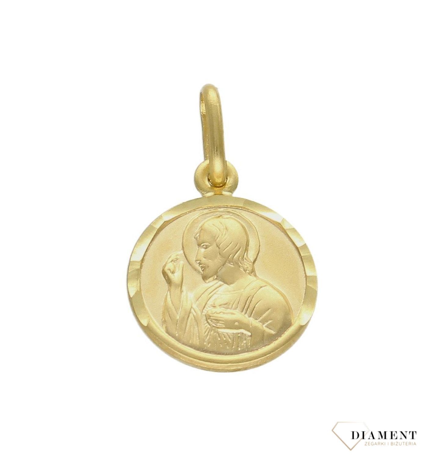 Złota zawieszka 585 okrągły medalik dwustronny  DIA-ZAW-8080-585.. Zawieszka wykonana ze złota próby 585. Piękna biżuteria o bogatej symbolice religijnej. Oryginalna forma delikatnej zawieszki ujmuje kunsztem i precyzją wyko.jpg