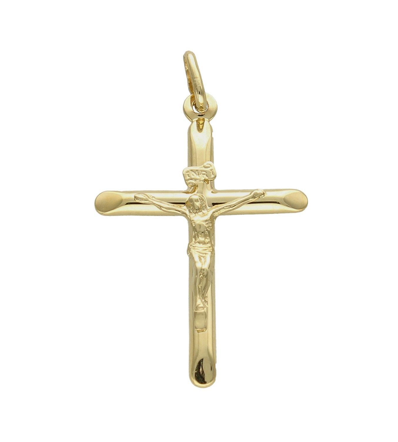 Złota zawieszka 585 krzyżyk z Jezusem DIA-ZAW-8083-585.  Zawieszka wykonana z niezwykłą starannością i dbałością o szczegóły. Krzyżyk będzie wspaniałą pamiątką i prezentem na różne okazje jak chrzest, bierzmowanie czy pierwsz.jpg