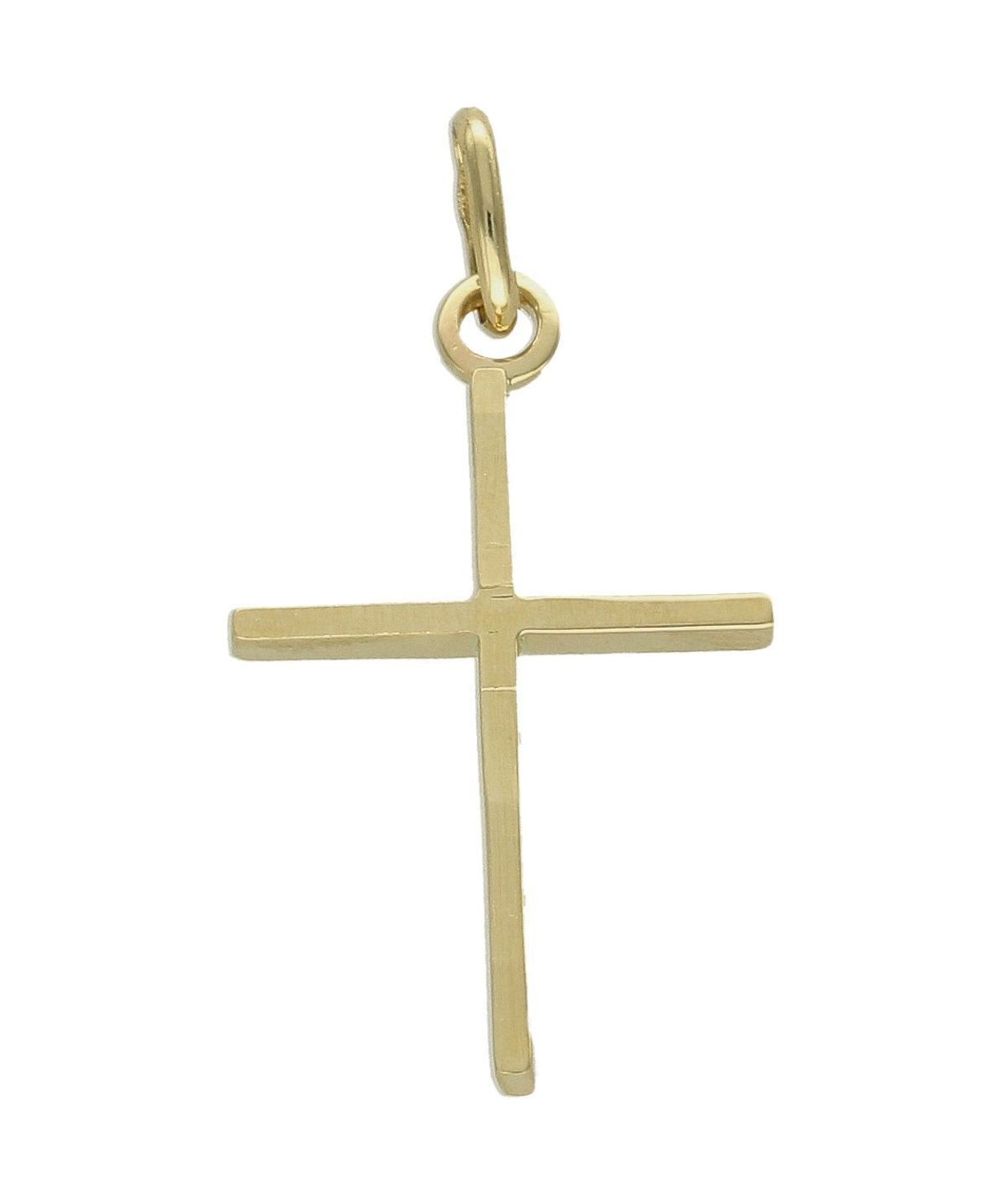 Złota zawieszka 585 delikatny krzyżyk DIA-ZAW-8089-585. Złoty wisiorek o kształcie krzyżyka  został wykonany z wysokiej próby złota 585 w kolorze żółtego złota. Zawieszka wykonana z niezwykłą starannością i dbałością o szczeg.jpg