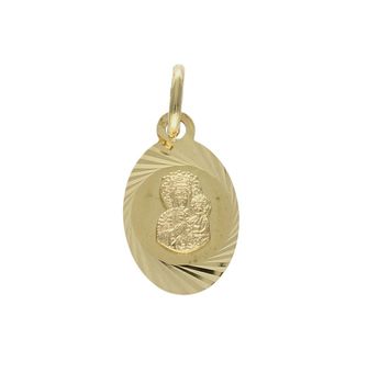 Złota zawieszka medalik owalny 585 z Matką Boską DIA-ZAW-8584-585. Złota zawieszka medalik owalny 585 z Matką Boską.  Złoty medalik został wykonany z najwyższej jakości 14 – karatowego żółtego złota. Delikatny wisiorek Matki Boskiej.jpg