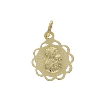 Złota zawieszka 585 medalik okrągły Matka Boska  DIA-ZAW-8585-585. Zawieszka wykonana ze złota próby 585 Piękna biżuteria o bogatej symbolice religijnej. Oryginalna forma delikatnej zawieszki ujmuje kunsztem i precyzją wykonania.jpg