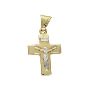 Złota zawieszka 585 grawerowany krzyżyk z Jezusem z białego złota DIA-ZAW-8587-585.jpg