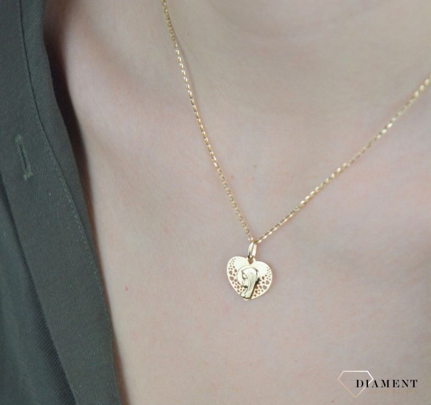 Złota zawieszka medalik serce ażurowe 585  medalik z Matką Boską DIA-ZAW-8591-585.jpg