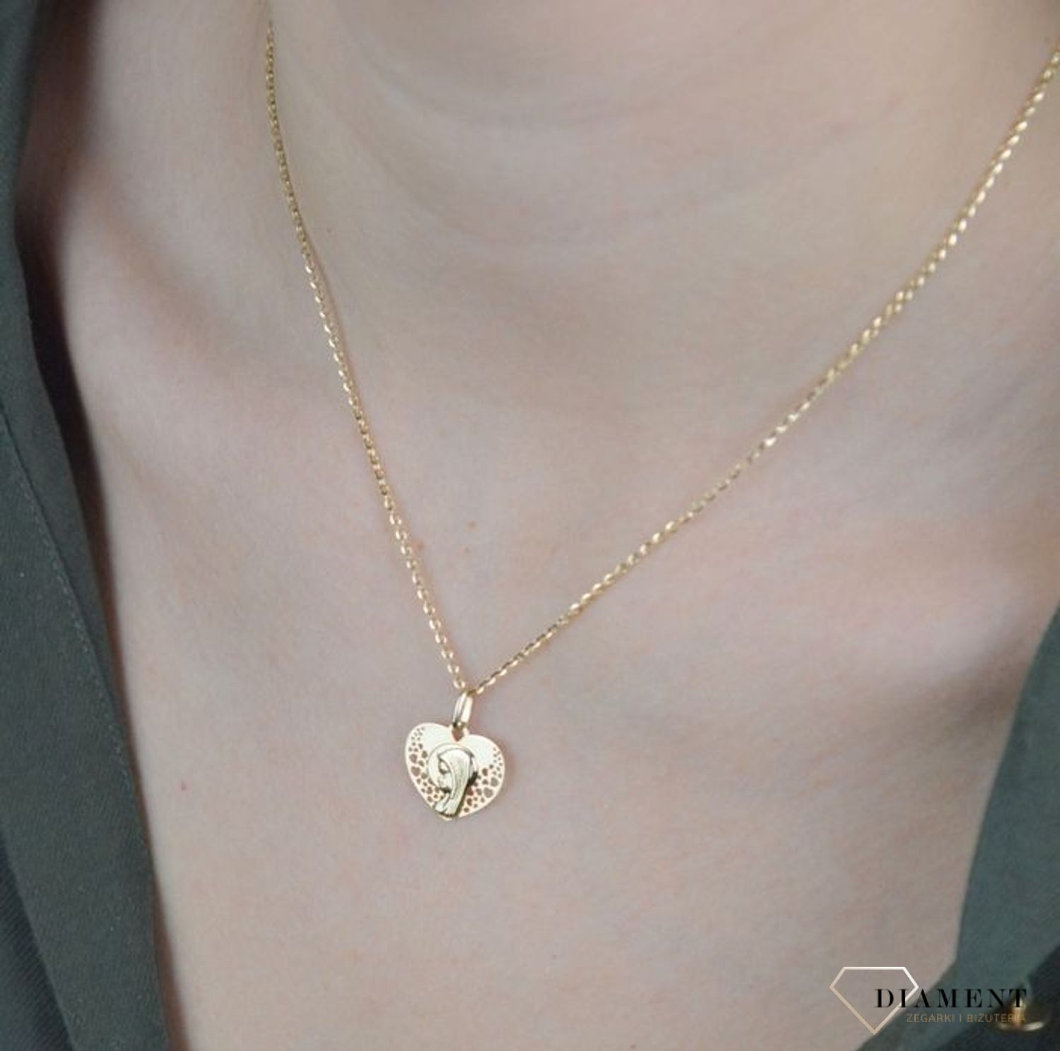 Złota zawieszka medalik serce ażurowe 585  medalik z Matką Boską DIA-ZAW-8591-585.jpg