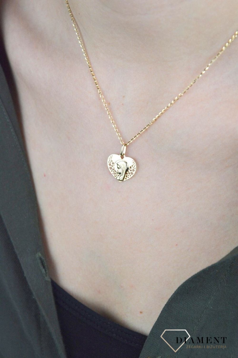 Złota zawieszka medalik serce ażurowe 585  medalik z Matką Boską DIA-ZAW-8591-585.jpg