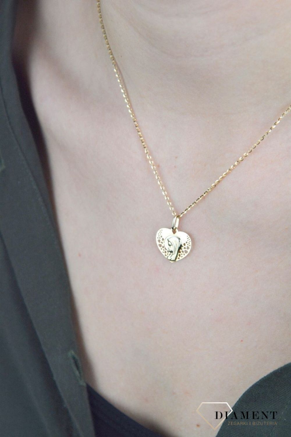 Złota zawieszka medalik serce ażurowe 585  medalik z Matką Boską DIA-ZAW-8591-585.jpg