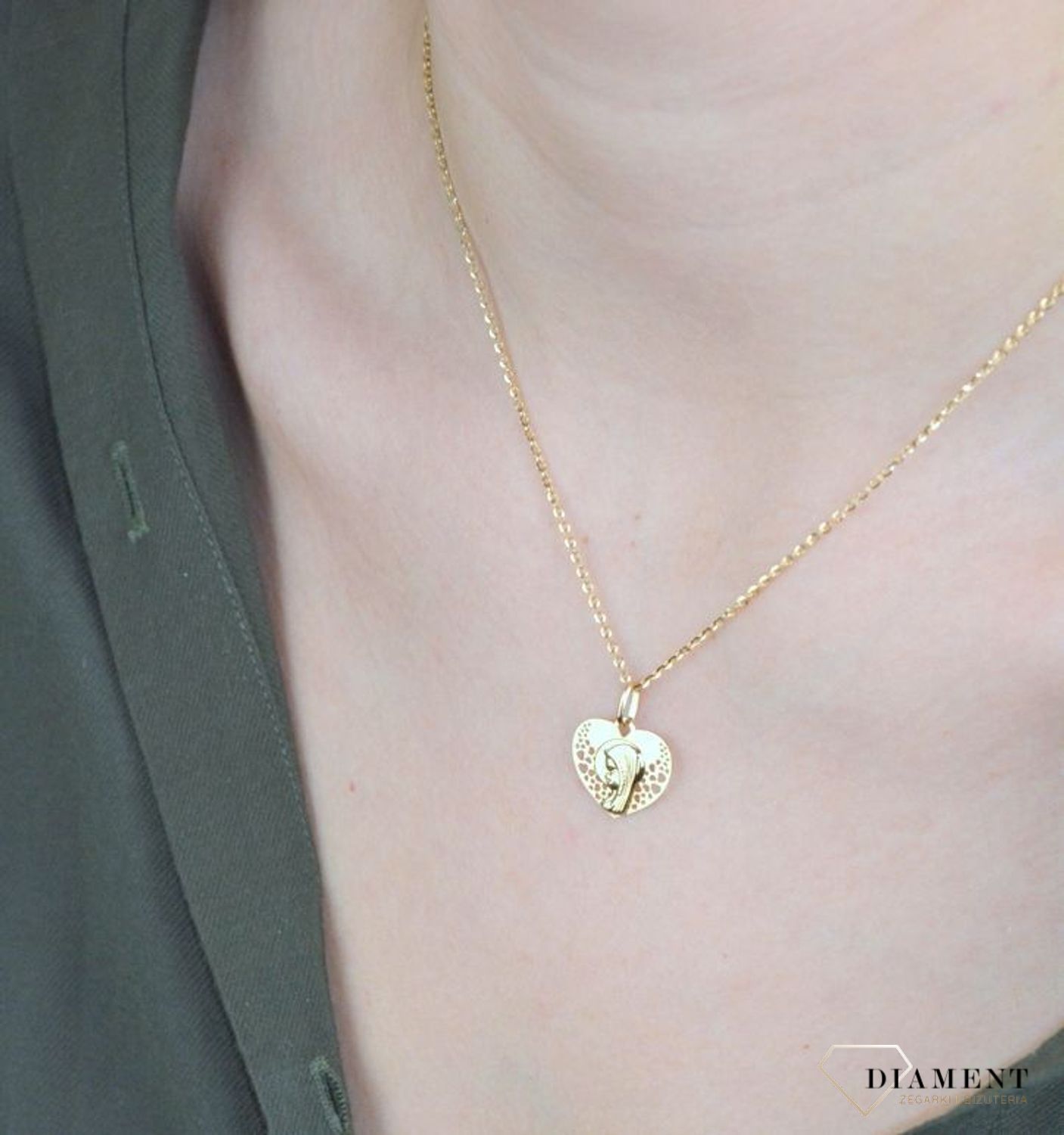 Złota zawieszka medalik serce ażurowe 585  medalik z Matką Boską DIA-ZAW-8591-585.jpg