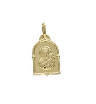Złota zawieszka 585 medalik z Matka Boska Częstochowska DIA-ZAW-8592-585. Piękny medalik o bogatej symbolice religijnej w kształcie prostokąta z zaokrągloną górą. Religijną biżuterię wykonano z 14-karatowego żółtego złot.jpg
