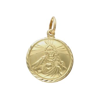 Złota zawieszka 585 okrągły medalik z Jezusem DIA-ZAW-8596-585.  Medalik w ponadczasowym kształcie z wizerunkiem Jezusa . Ze względu na rozmiar zawieszki, dodatek ładnie komponuje się z łańcuszkiem o klasycznych oczkach.  (2).jpg