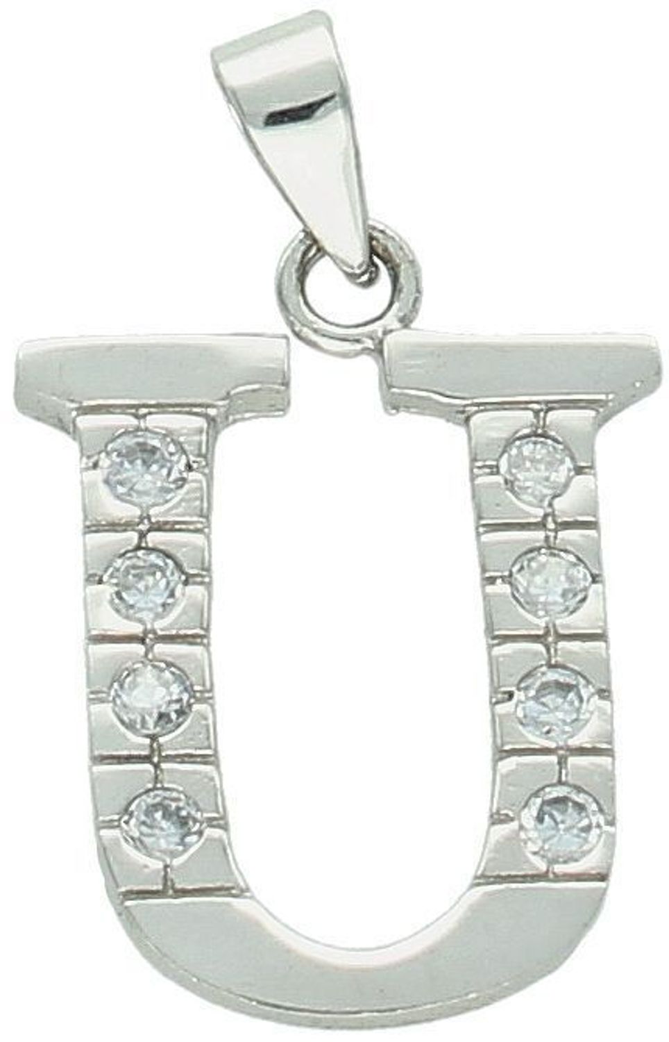Zawieszka srebrna próba 925, literka U w cyrkonie DIA-ZAW-8669-U-925 Stylowa i elegancka zawieszka w kształcie literki U, wykonana z wysokiej jakości srebra próby 925, ozdobiona mieniącymi się 1.jpg
