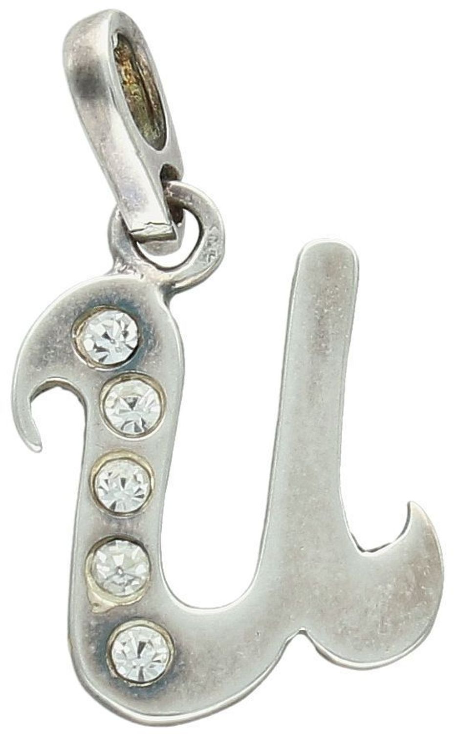 Zawieszka srebrna literka U zdobiona cyrkoniami próba 925, DIA-ZAW-8671-U-925 Zawieszka srebrna w kształcie literki „U” ozdobiona cyrkoniami to elegancki i subtelny element biżuterii, 1.jpg