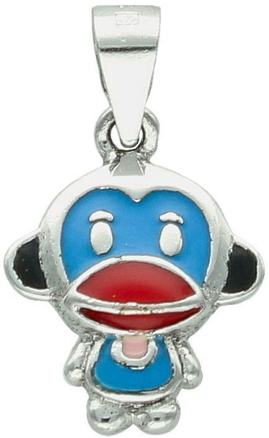 Urocza zawieszka dziecięca w kształcie małpki z emalią, wykonana z srebra próby 925. Doskonały prezent dla dziecka. Wymiary 2,0 cm x 1,2 cm, waga 1,33 g.1.jpg