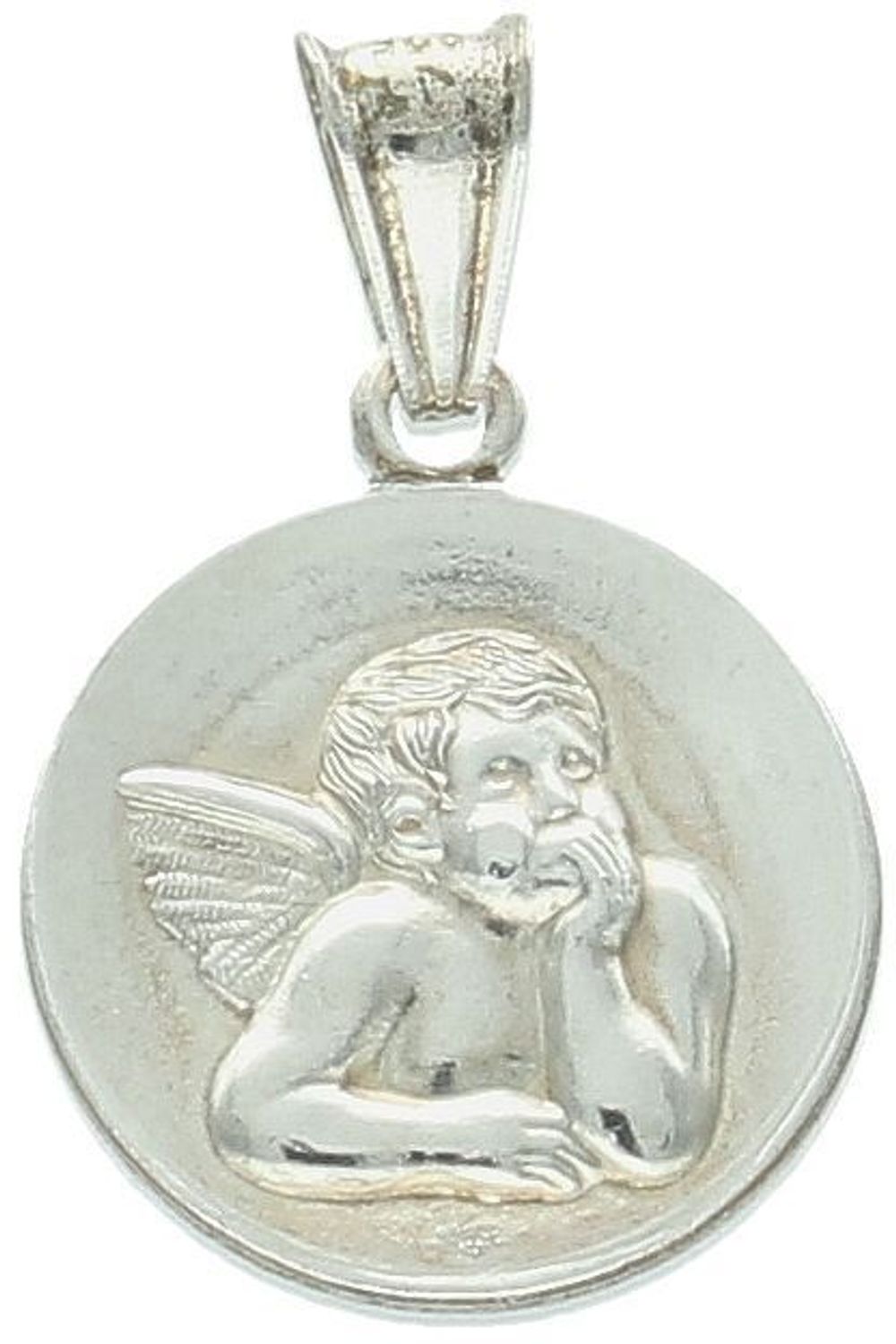 Okrągła zawieszka srebrna z wizerunkiem aniołka. Model DIA-ZAW-8721-925, srebro próby 925, 1,60 g. Subtelna i symboliczna biżuteria – idealna na prezent.1.jpg