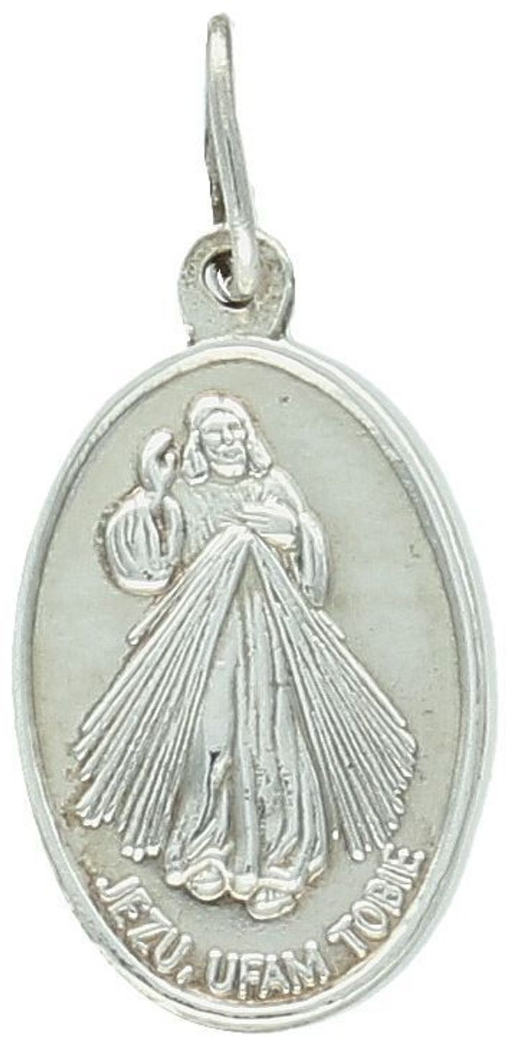 Srebrny medalik z wizerunkiem Jezusa i napisem „Jezu, ufam Tobie”. Próba 925, waga 1,83 g, długość 2,5 cm. Idealny prezent religijny – sprawdź!1.jpg