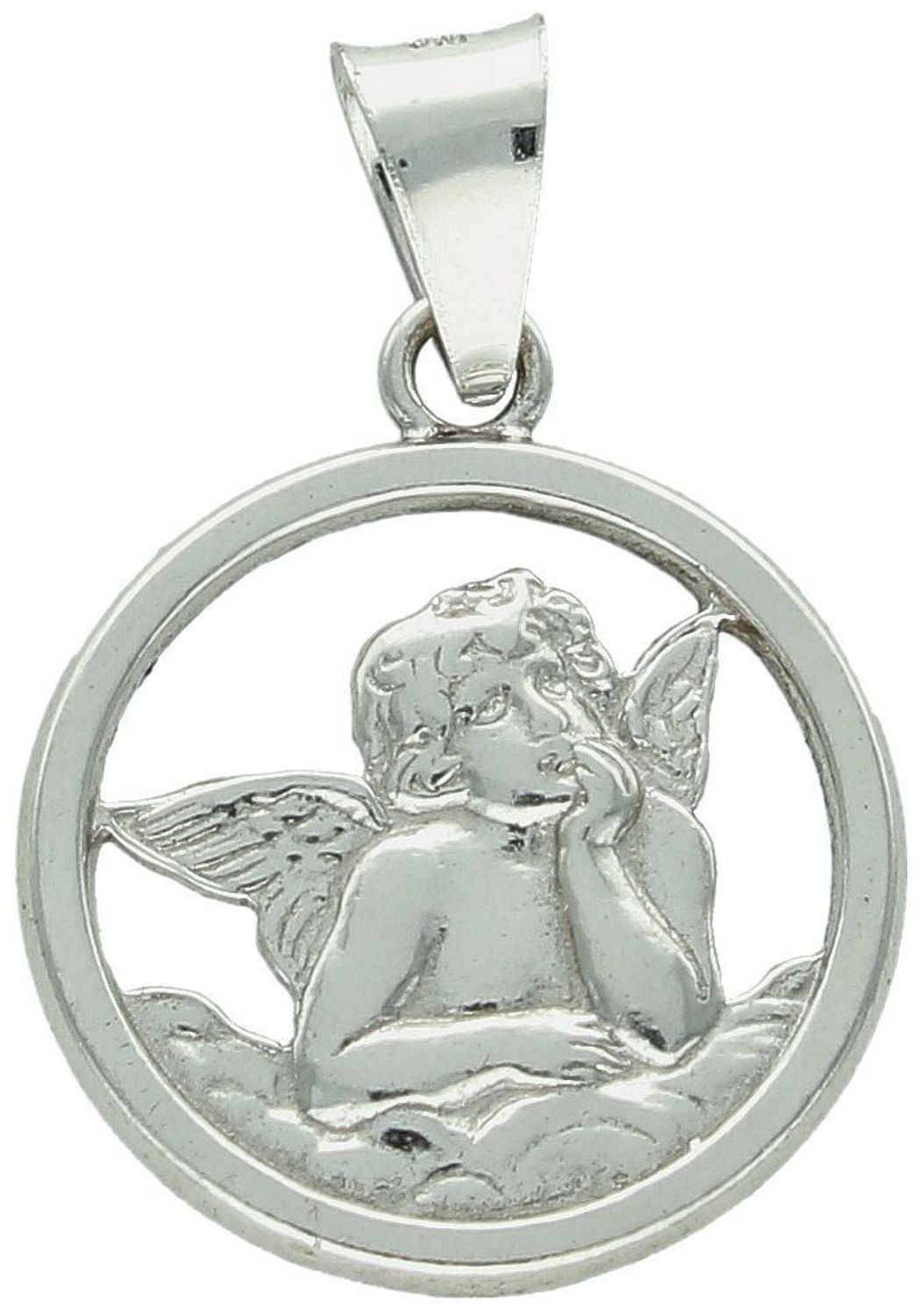 Zawieszka aniołek okrągły srebrny próba 925, DIA-ZAW-8741-925 Subtelna i urocza zawieszka w kształcie aniołka to symbol ochrony, opieki i duchowej bliskości. 1.jpg