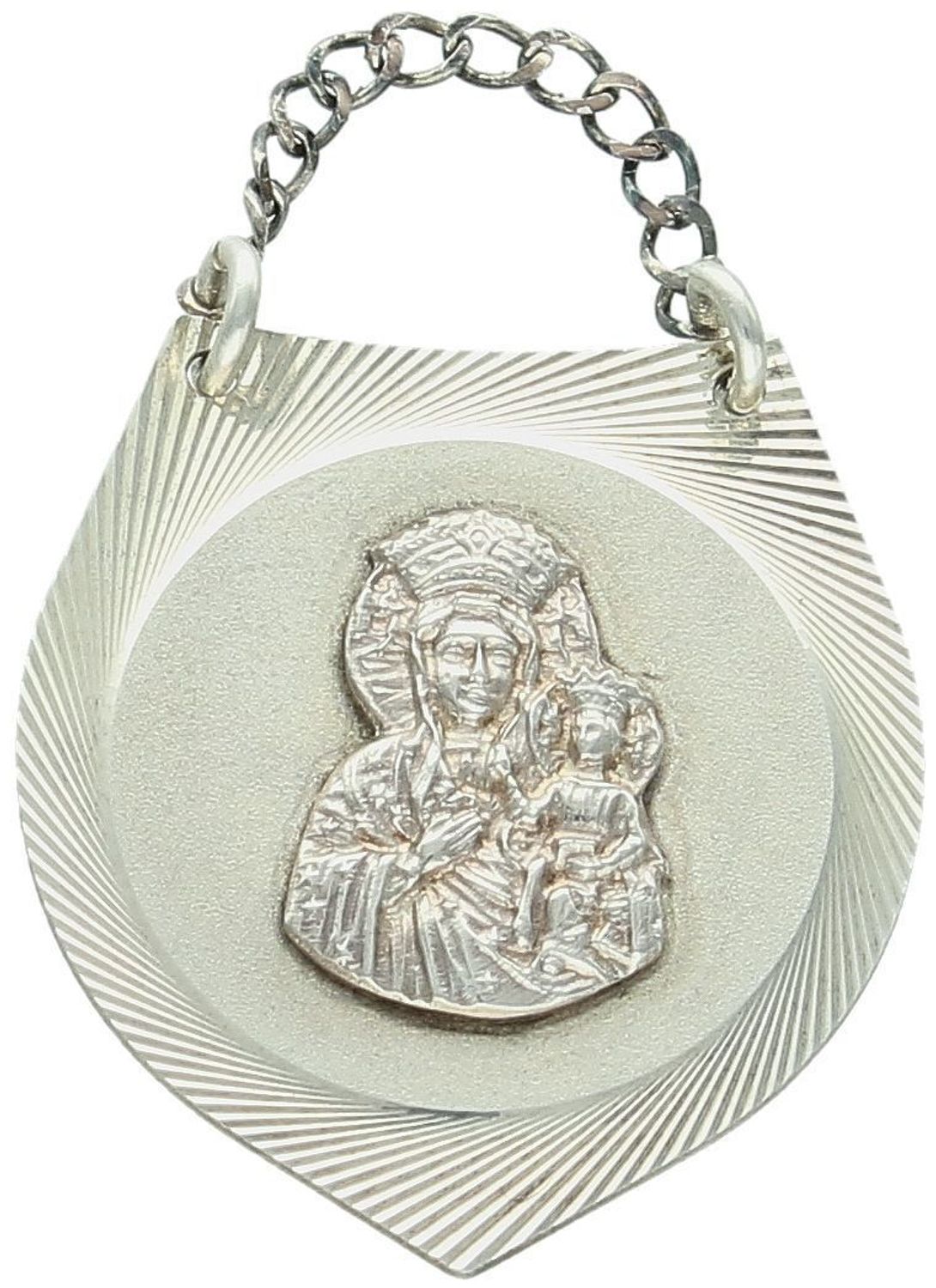 Ryngraf srebrny z Matką Boską z dzieciątkiem próba 925, DIA-ZAW-8745-925 Ten wyjątkowy ryngraf srebrny z wizerunkiem Matki Boskiej z Dzieciątkiem to niezwykle symboliczna i elegancka ozdoba1.jpg