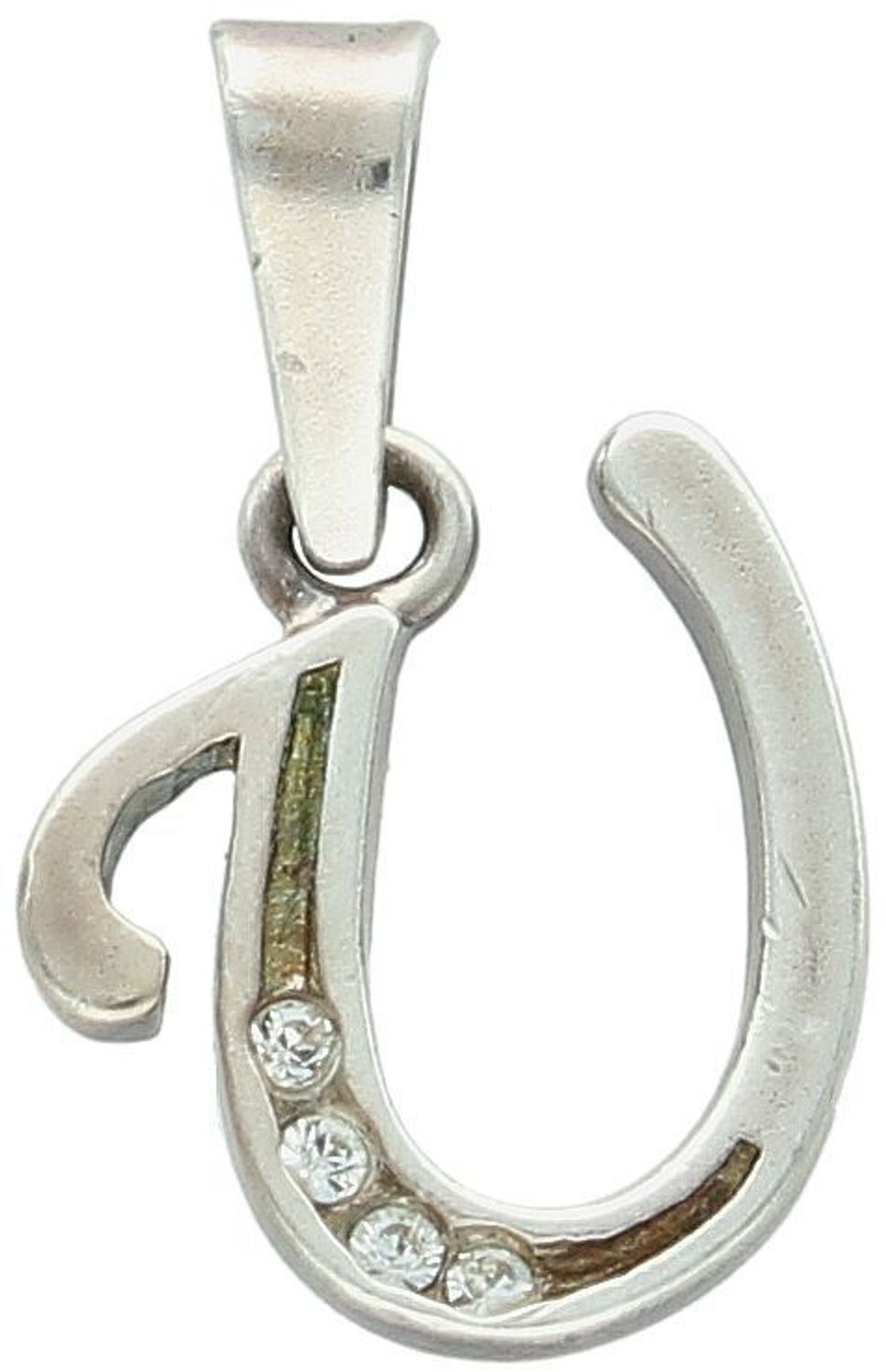 Zawieszka srebrna próba 925, literka U zdobiona cyrkoniami DIA-ZAW-8748-U-925 Elegancka zawieszka w kształcie literki U, wykonana z wysokiej jakości srebra próby 925, zdobiona błyszczącymi 1.jpg