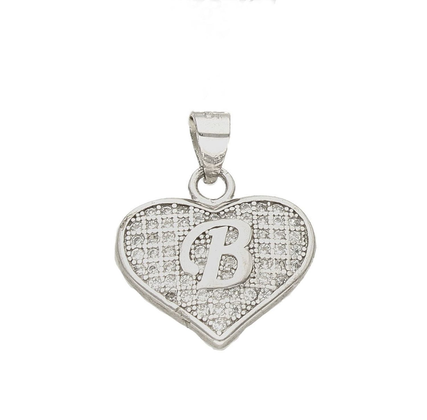 Srebrna zawieszka literka B w serduszku z cyrkoniami DIA-ZAW-8752-B-925. Zawieszka w kształcie serduszka z literką B w środku wykonana z najwyższej próby srebra. Srebrna zawieszka w kształcie serca wykonana została w próby 92.jpg
