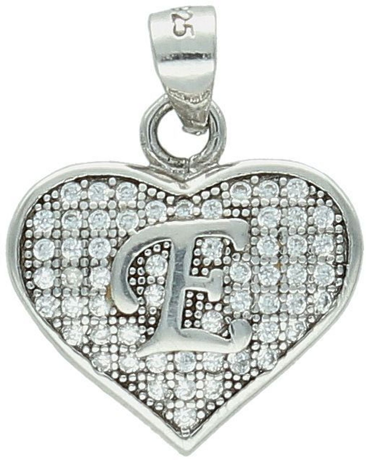 Zawieszka srebrna Literka  E w serduszku z cyrkoniami próba 925, DIA-ZAW-8752-E-925 Osobista i pełna uroku – srebrna zawieszka z literką „E” w sercu to subtelna biżuteria, która łączy symbol 1.jpg